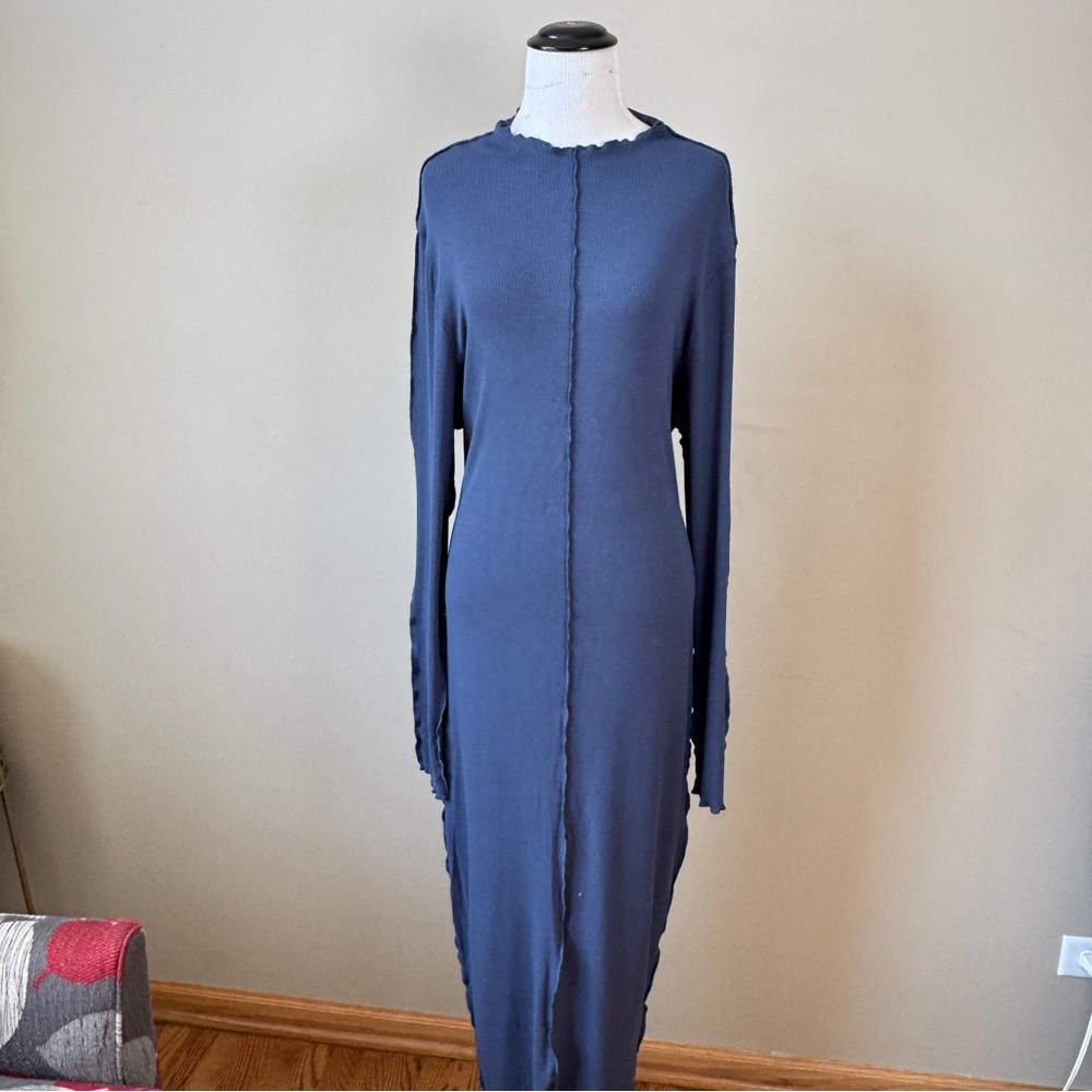Fashion Nova Navy Long Sleeve Midi Bodycon Dress